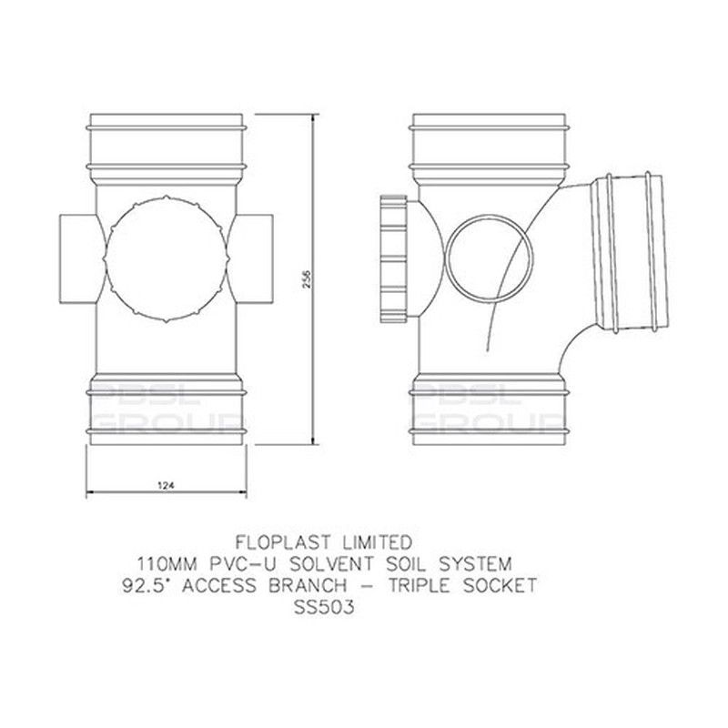 FloPlast Solvent Weld Soil Access Branch - 92.5 Degree x 110mm Olive Grey
