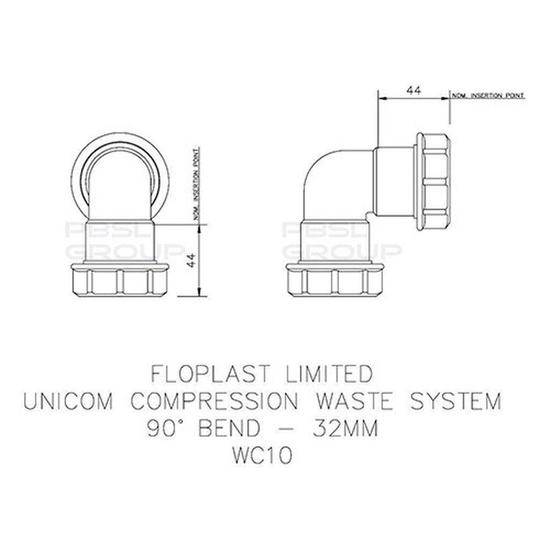 FloPlast Multi Fit Compression Waste Bend - 90 Degree x 32mm