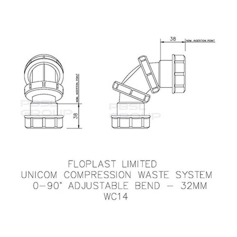 FloPlast Multi Fit Compression Waste Adjustable Bend - 0-90 Degree x 32mm