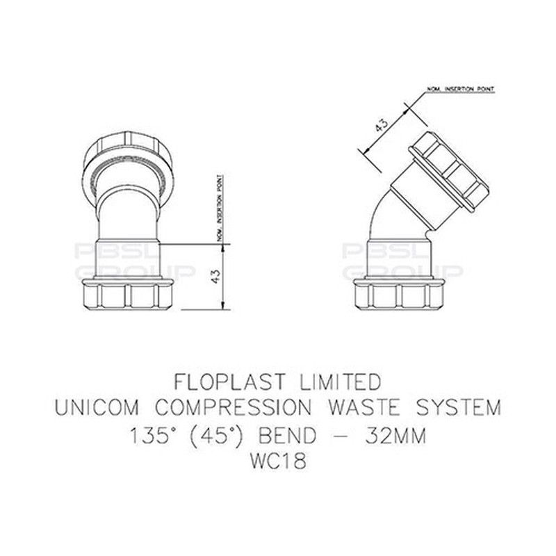 FloPlast Multi Fit Compression Waste Bend - 135 Degree x 32mm