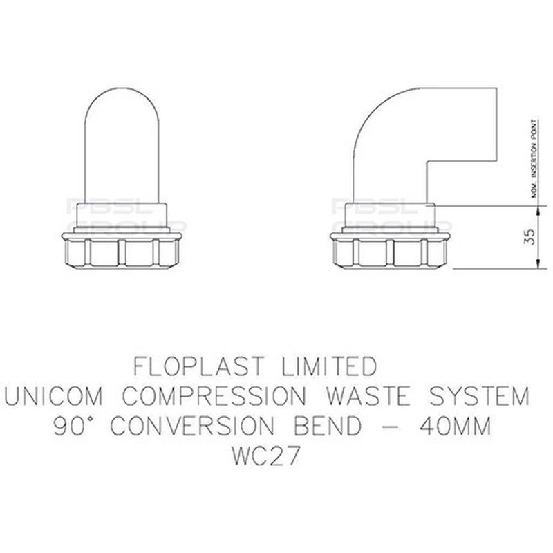FloPlast Multi Fit Compression Waste Bend Conversion - 90 Degree x 40mm