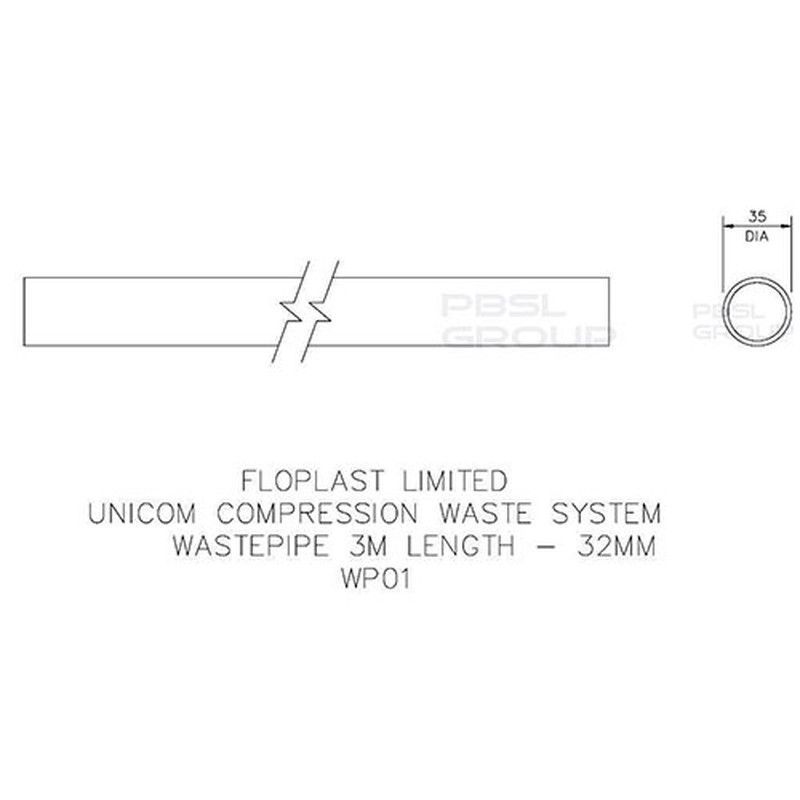 FloPlast Push Fit Waste Pipe - 32mm x 3mtr White
