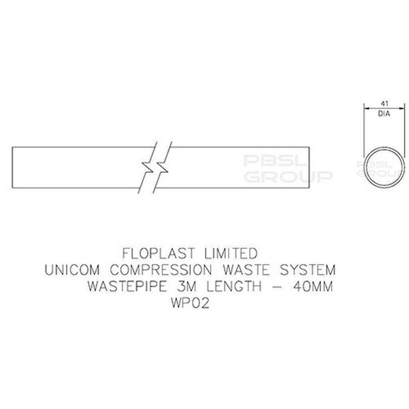 FloPlast Push Fit Waste Pipe - 40mm x 3mtr Grey