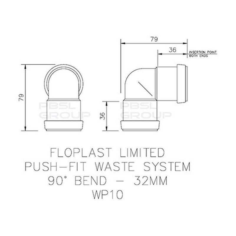FloPlast Push Fit Waste Bend Knuckle - 90 Degree x 32mm Grey