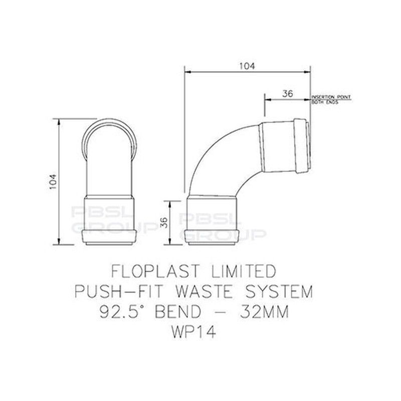 FloPlast Push Fit Waste Bend Swept - 92.5 Degree x 32mm Grey