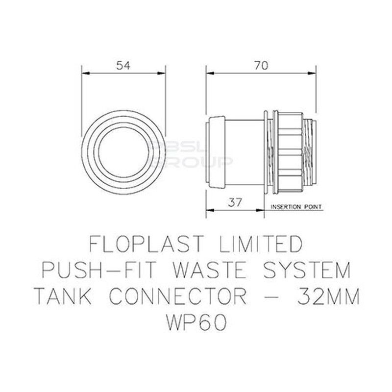 FloPlast Push Fit Waste Tank Connector - 32mm Black