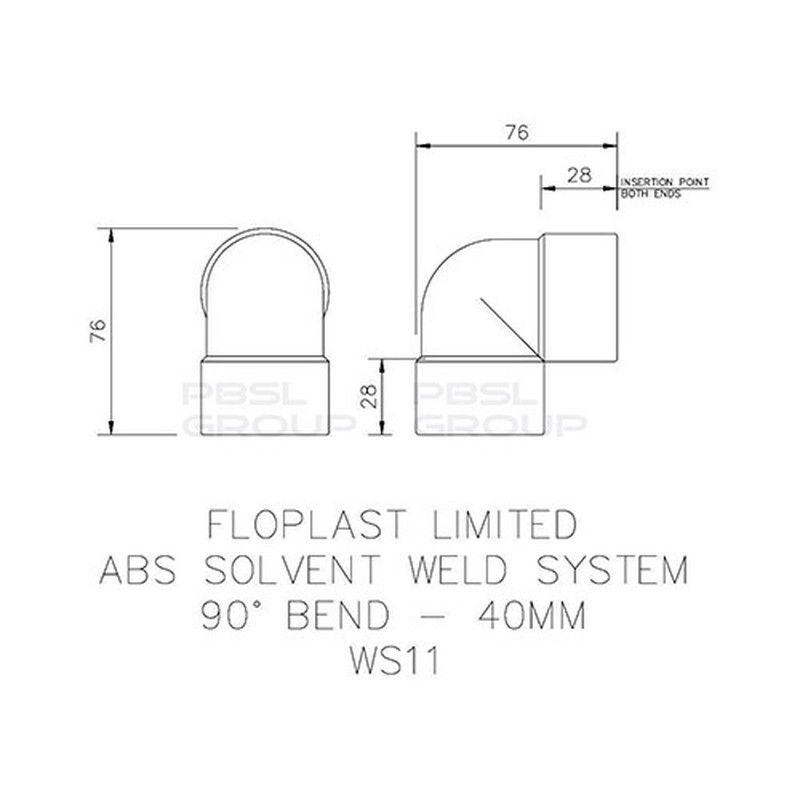 FloPlast Solvent Weld Waste Bend Knuckle - 90 Degree x 40mm Black