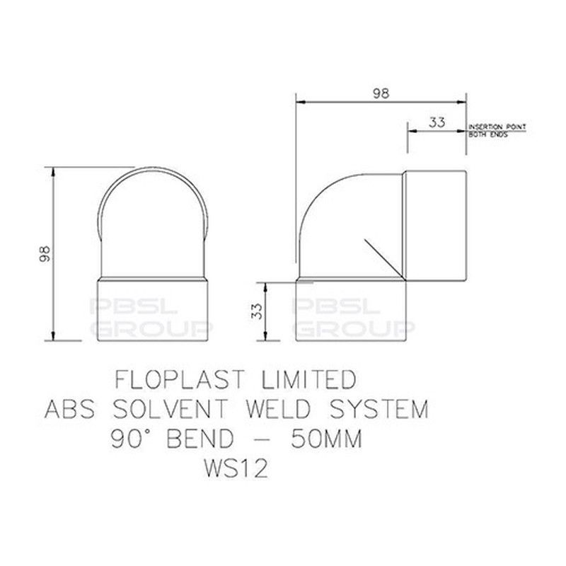 FloPlast Solvent Weld Waste Bend Knuckle - 90 Degree x 50mm Black
