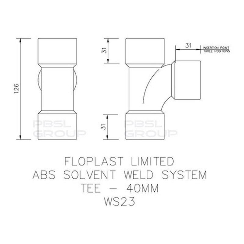 FloPlast Solvent Weld Waste Tee - 40mm Grey