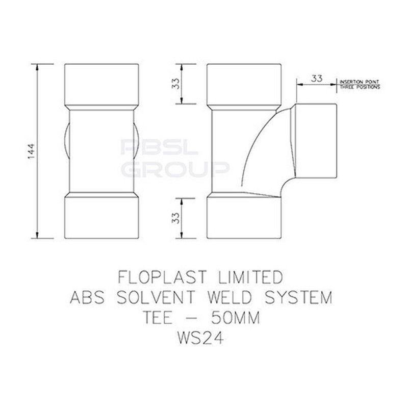 FloPlast Solvent Weld Waste Tee - 50mm Grey
