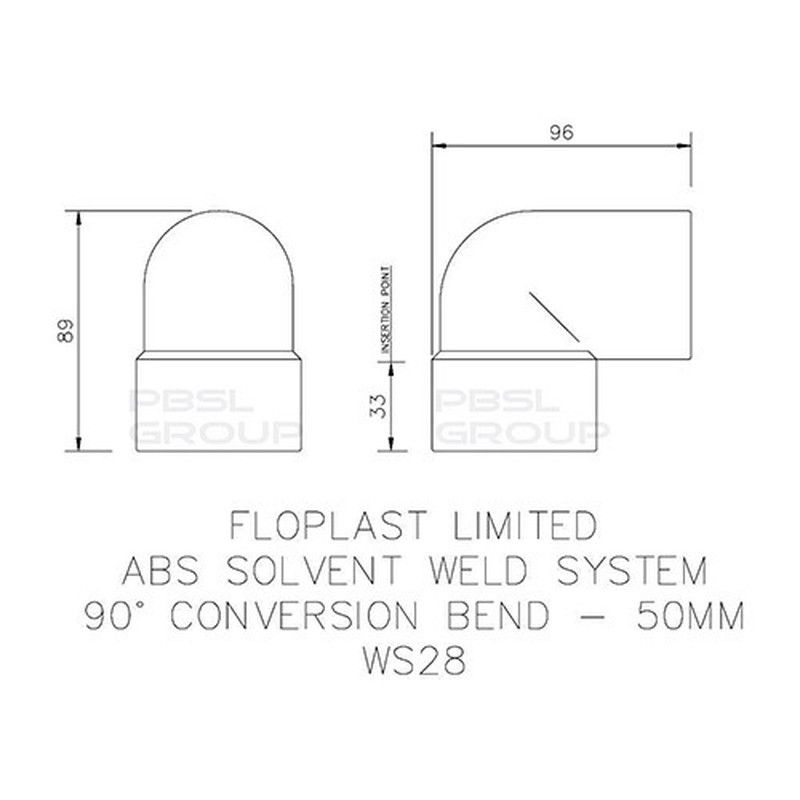 FloPlast Solvent Weld Waste Swivel / Conversion Bend - 92.5 Degree x 50mm Grey