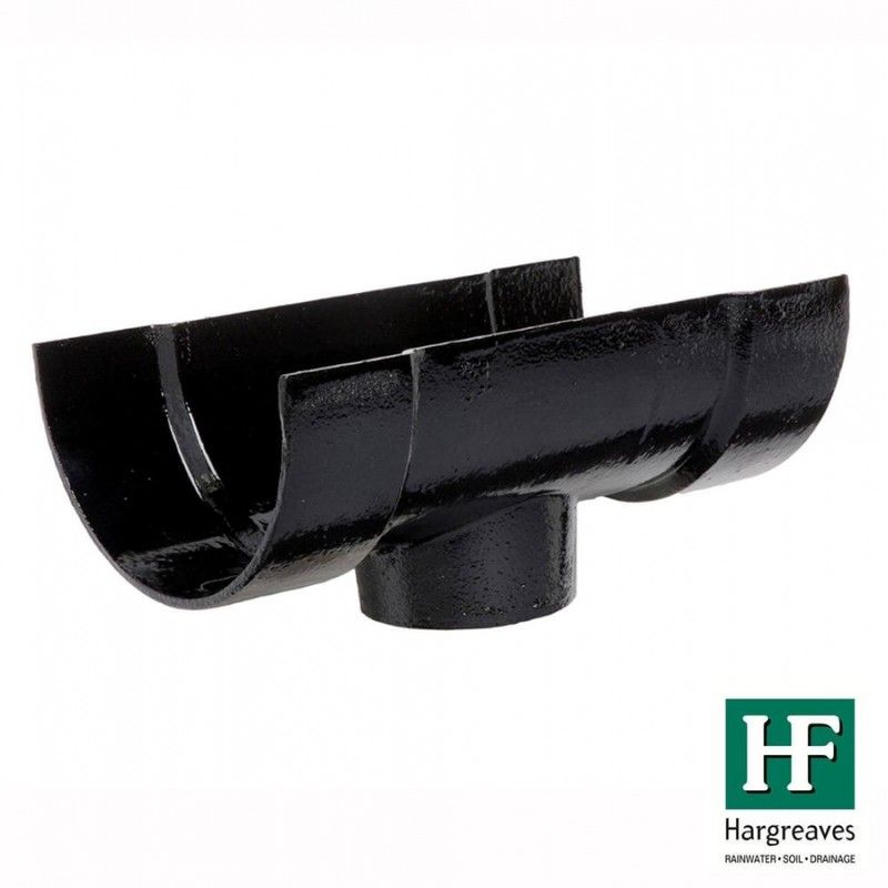 Cast Iron Deep Half Round Gutter Running Outlet - 125mm for 75mm Downpipe Black