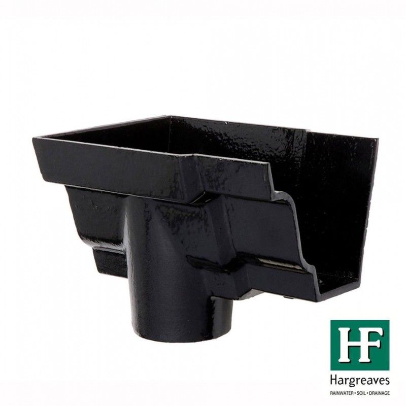 Cast Iron Moulded Ogee Gutter Left Hand Stopend Outlet - 125mm for 100mm Downpipe Black