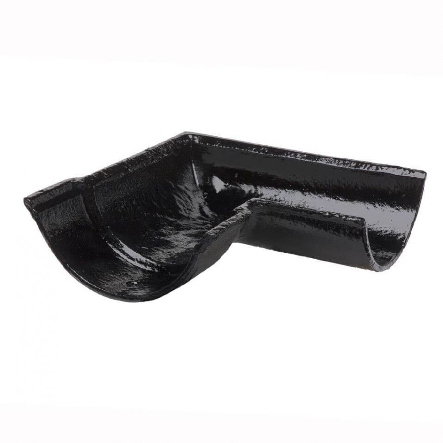 Cast Iron Beaded Half Round Gutter Right Hand Angle - 90 Degree x 115mm Black