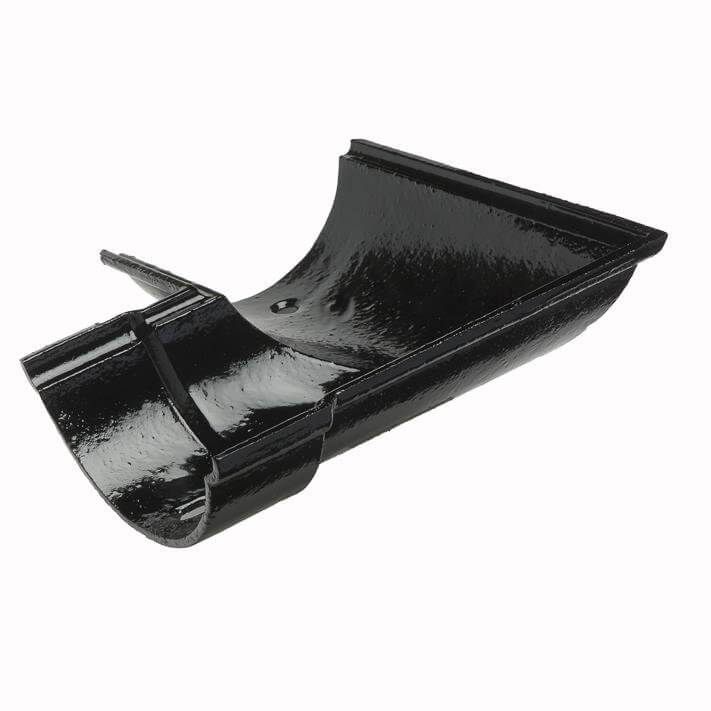 Cast Iron Beaded Half Round Gutter Left Hand Angle - 90 Degree x 125mm Black