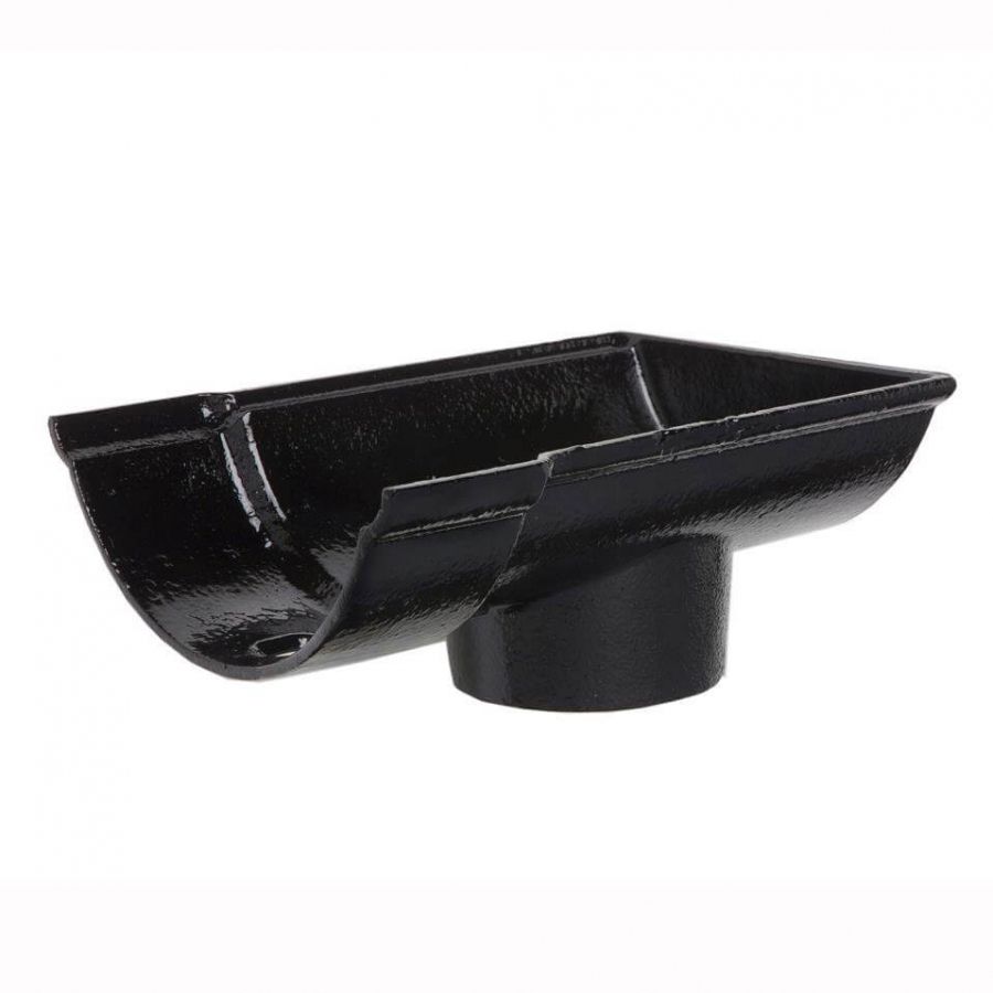 Cast Iron Beaded Half Round Gutter Stopend Outlet - 125mm for 75mm Downpipe Black