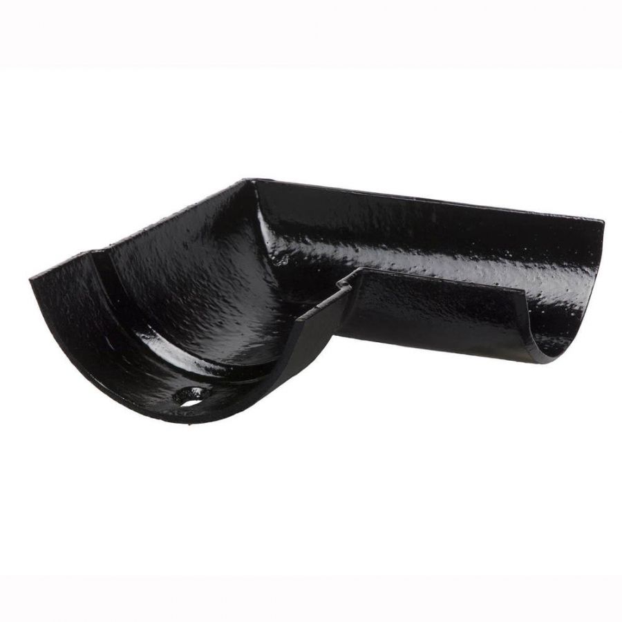 Cast Iron Half Round Gutter Right Hand Angle - 90 Degree x 100mm Black