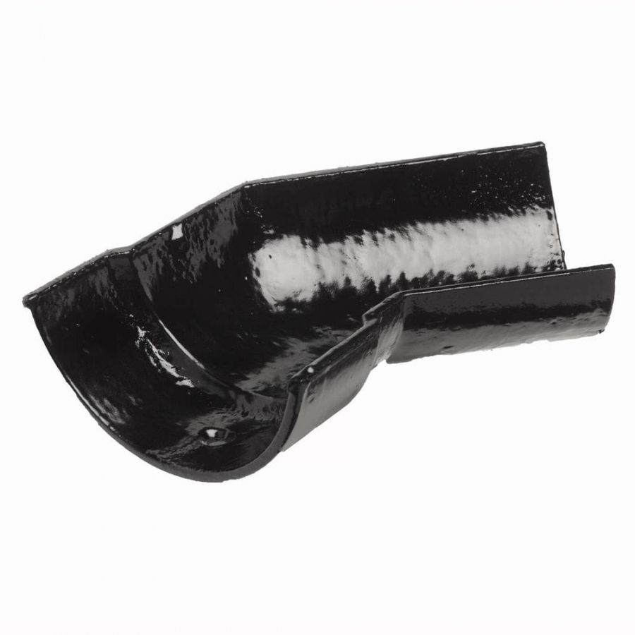 Cast Iron Half Round Gutter Right Hand Angle - 135 Degree x 100mm Black