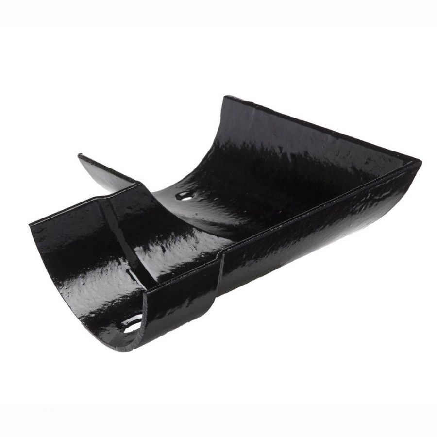 Cast Iron Half Round Gutter Left Hand Angle - 90 Degree x 115mm Black