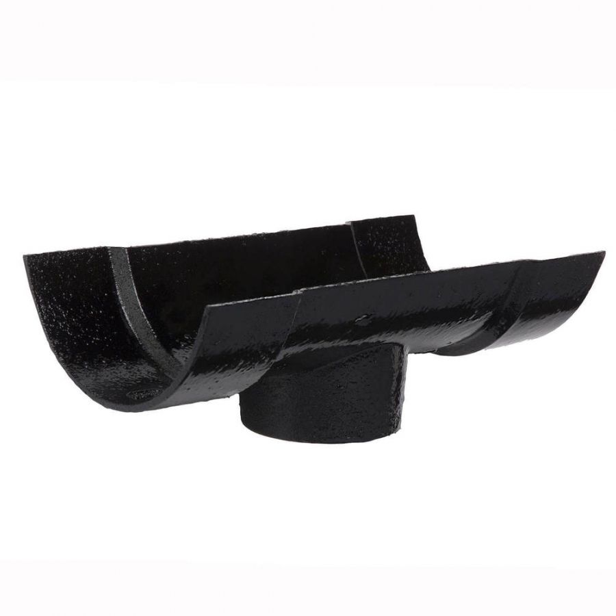 Cast Iron Half Round Gutter Running Outlet - 115mm for 75mm Downpipe Black