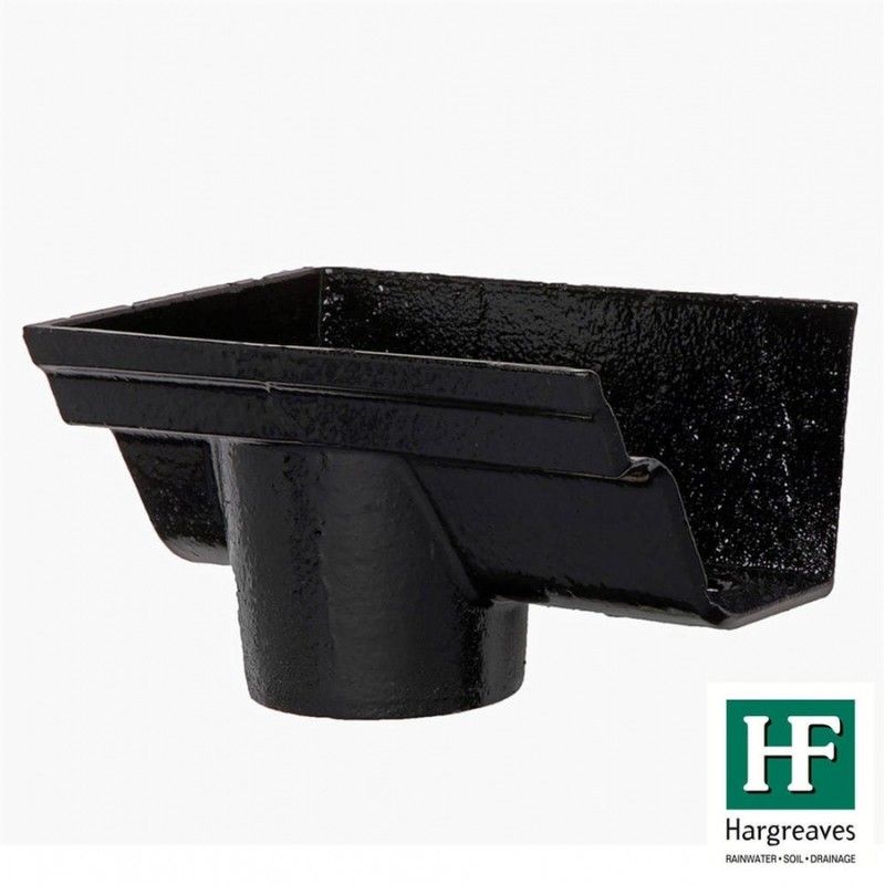 Cast Iron Notts Ogee Gutter Left Hand Stopend Outlet - 115mm for 65mm Downpipe Black