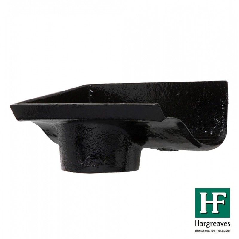 Cast Iron Ogee Gutter Left Hand Stopend Outlet - 115mm for 65mm Downpipe Black