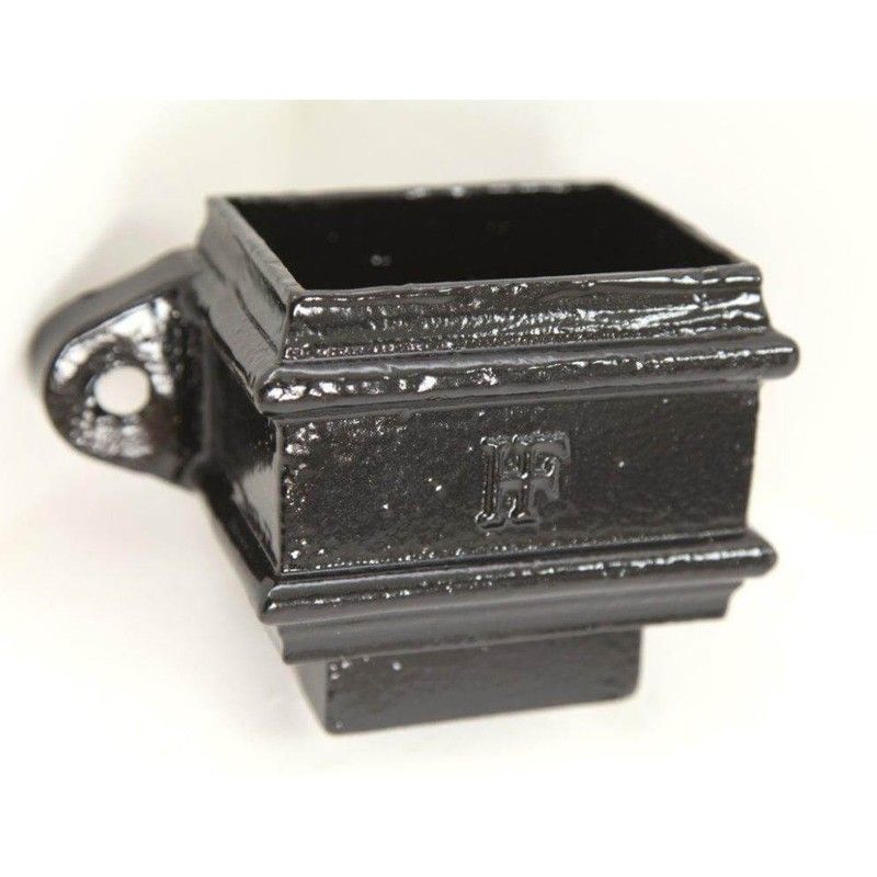 Cast Iron Square Downpipe Eared Loose Socket with Spigot - 100mm Black