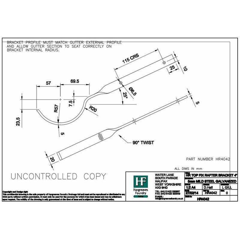 Cast Iron Half Round Gutter Side Rafter Bracket - 100mm Galvanised Black Painted