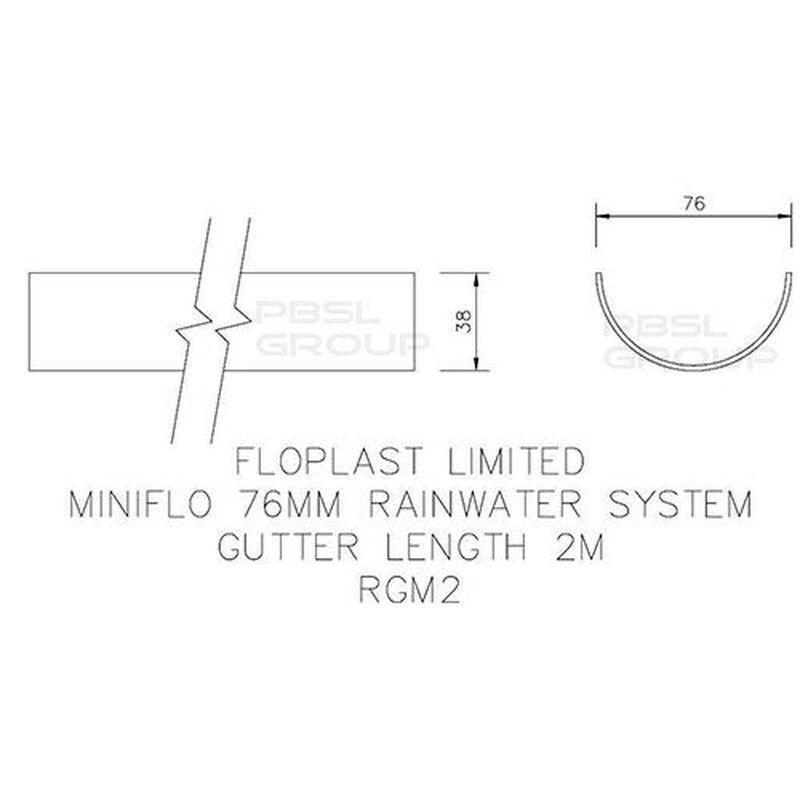 FloPlast Mini Gutter - 76mm x 2mtr Grey
