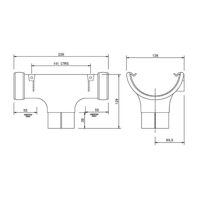 FloPlast Cast Iron Effect Half Round Gutter Running Outlet - 112mm - Pack of 2