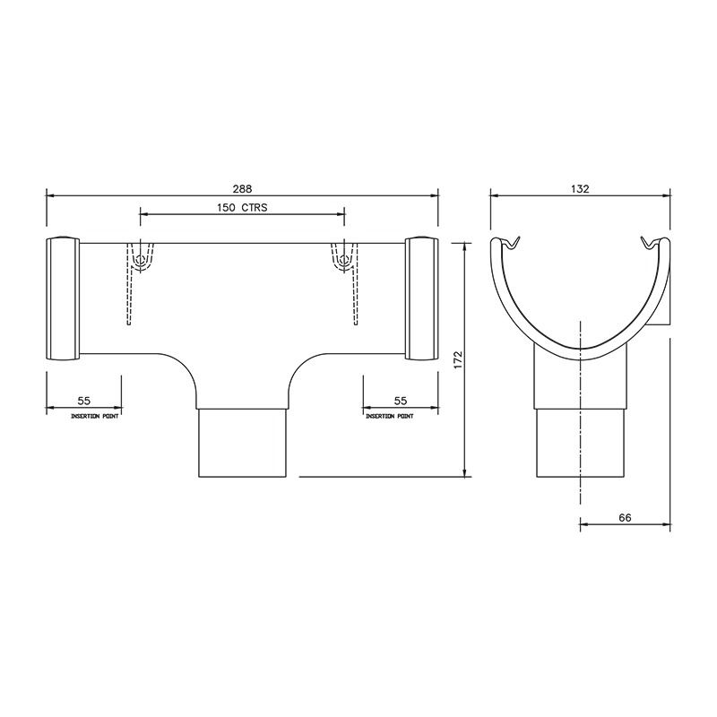FloPlast Deepflow/ Hi-Cap Gutter Running Outlet - 115mm x 75mm Anthracite Grey