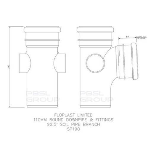 FloPlast Ring Seal Soil Branch - 92.5 Degree x 110mm Black - Pack of 2