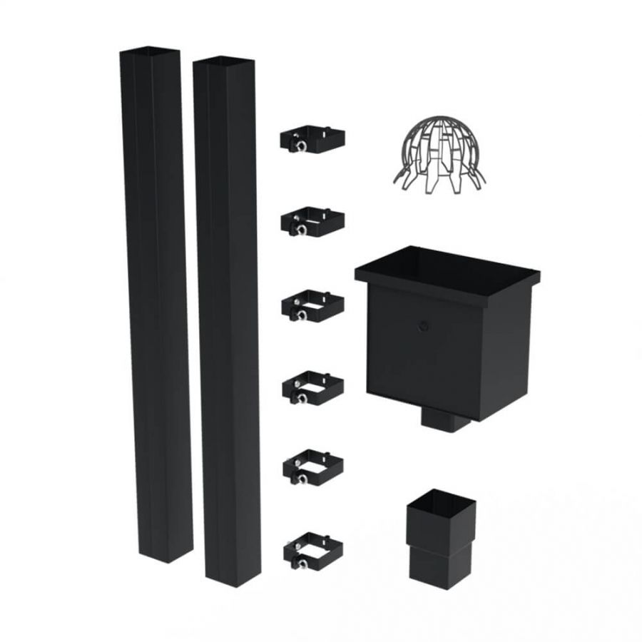Galeco Square Steel Hopper & Downpipe Kit Black - 80mm Diameter