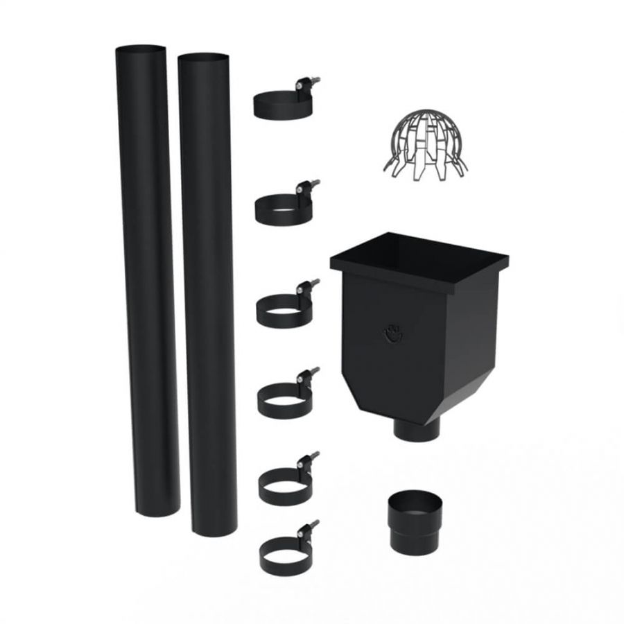 Galeco Steel Round Hopper & Downpipe Kit Black - 87mm Diameter
