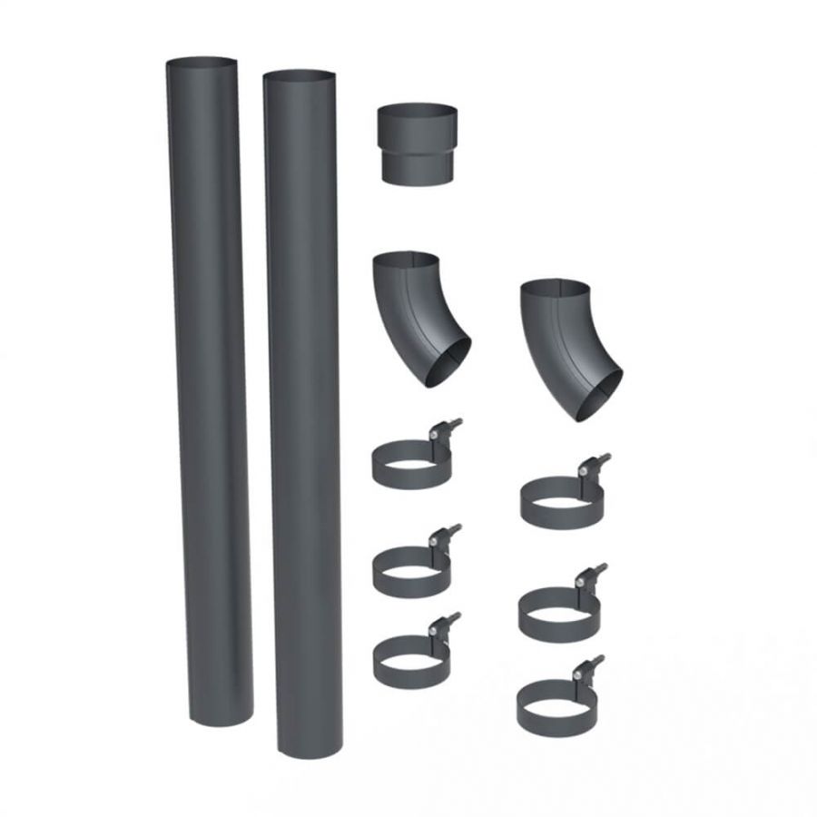 Galeco Steel Round Offset Downpipe Kit Graphite Grey - 87mm Diameter