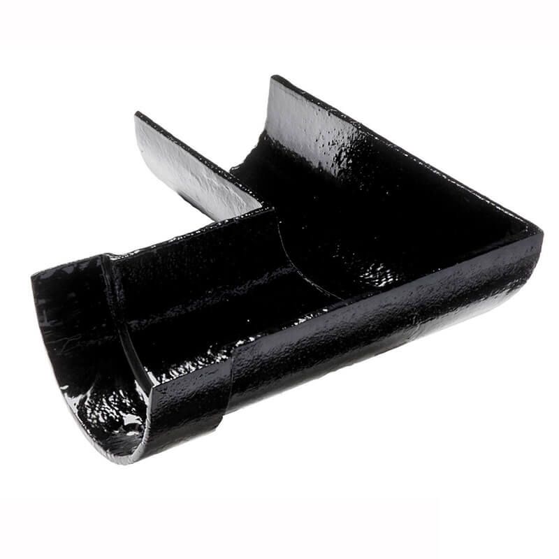 Cast Iron Deep Half Round Gutter Left Hand Angle - 90 Degree x 100mm Black