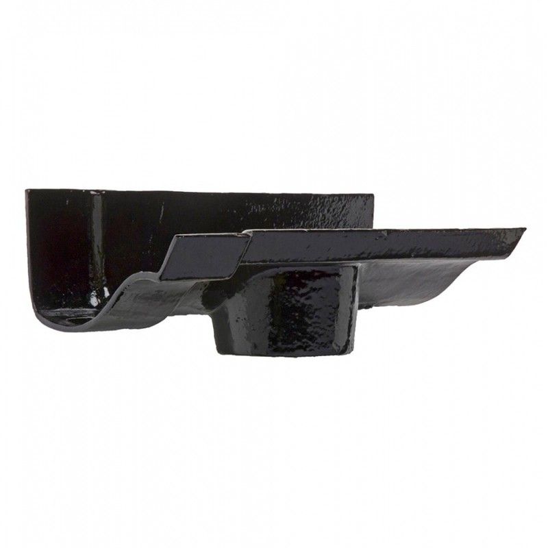 Cast Iron Ogee Gutter Running Outlet - 125mm for 65mm Downpipe Black